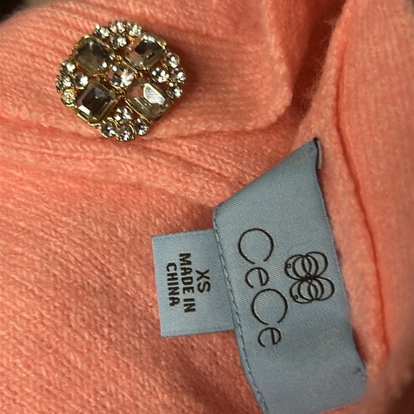 CeCe Crystal Embellished Two-Way Pink Snuggly Soft Knit Cardigan Sweater Sz XS - Picture 11 of 15